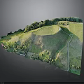 Scenic Rolling Green Hillside With Lush Fields Winding Path And Trees