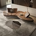 Curved Brown Leather Sectional Sofa With Grey Cushions Glass Coffee Table In Modern Living Room