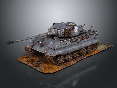 Rusty Vintage Tank Model With Detailed Cannon Barrel And Tracks On Weathered Earthy Toned Base 3d model