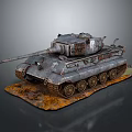 Rusty Vintage Tank Model With Detailed Cannon Barrel And Tracks On Weathered Earthy Toned Base