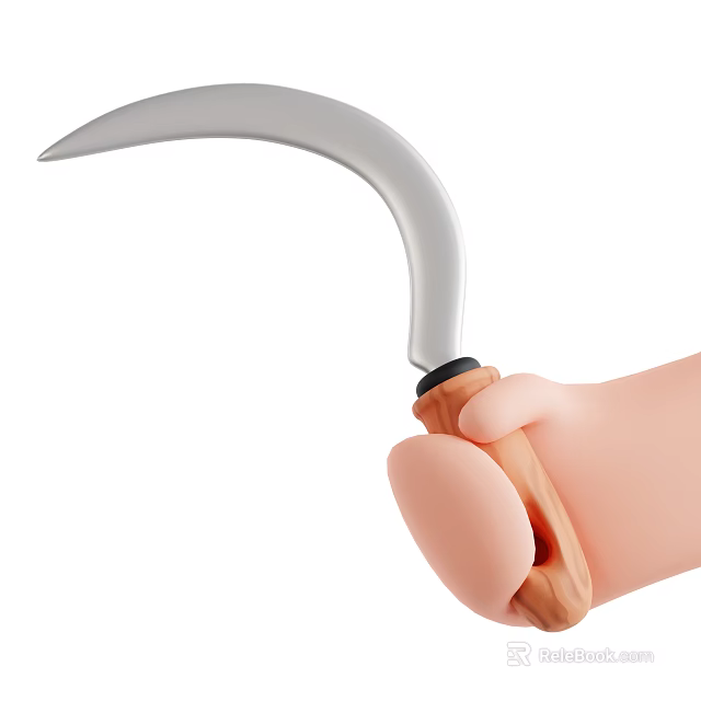 Game Movie Character Cartoon Hand Holding Silver Sickle With Wooden Handle 3d model 