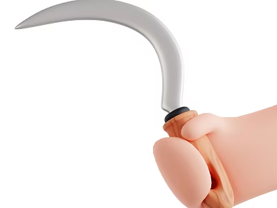 Game Movie Character Cartoon Hand Holding Silver Sickle With Wooden Handle 3d model