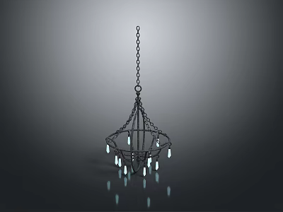 Elegant Modern Hanging Chandelier With Chain And Illuminated Light Bulbs 3d model