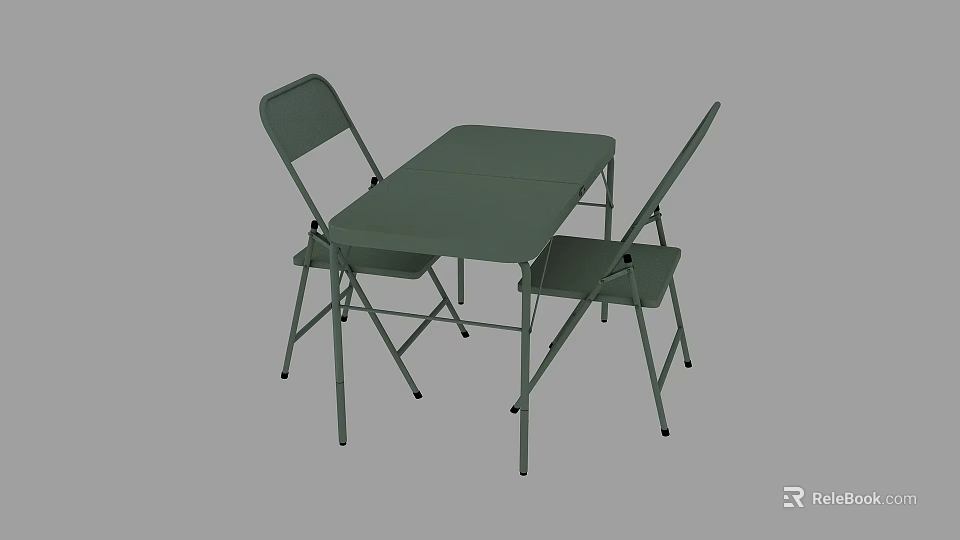 Green Folding Table And Chairs Set With Metal Frame For Outdoor Use 3d model 