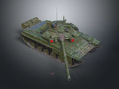 Military Tank With Green Camouflage Tracks Armored Turret And Long Gun Barrel 3d model