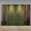 Green Vertical Striped Background Wall with Metal Square Decorations and Wooden Side Panels