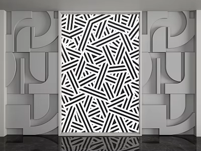 Modern Background Wall Design With Black White Geometric Pattern And 3D Gray Decor 3d model