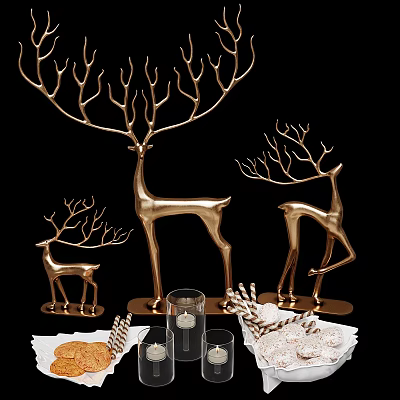 Exquisite Gold Deer Shaped Jewelry Decor Pieces in Various Sizes and Styles 3d model