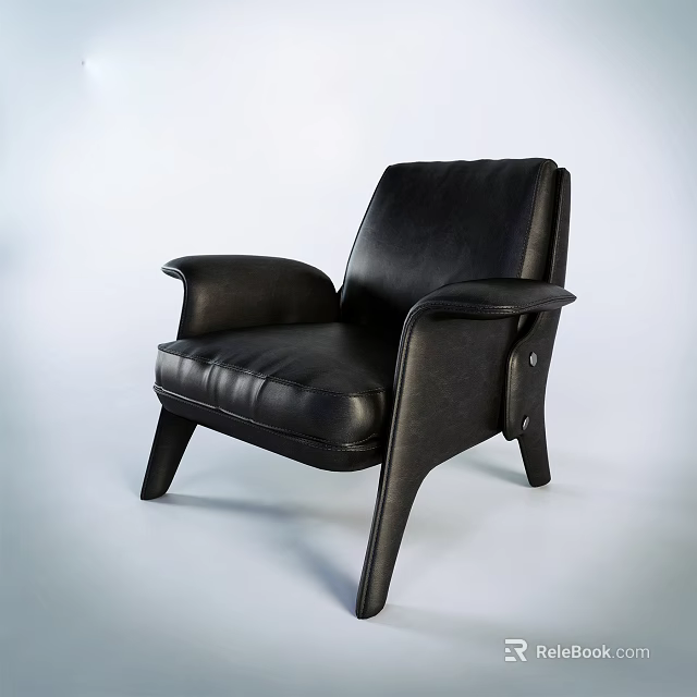 Black Leather Single Sofa With Modern Armrests Sturdy Legs And Minimalist Design 3d model 