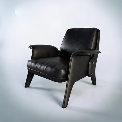Black Leather Single Sofa With Modern Armrests Sturdy Legs And Minimalist Design 3d model