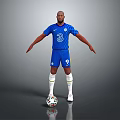Man in Blue Soccer Jersey Number 3 and 9 Standing Arms Outstretched with Soccer Ball