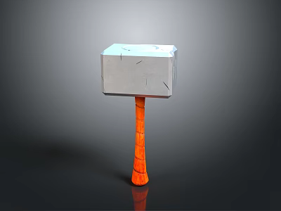 Square Metal Head Hammer With Cracked Design And Orange Textured Handle 3D Render 3d model