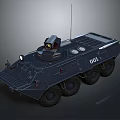 Armored Military Vehicle Featuring Six Wheel Design Turret Camera Antenna And Number 001