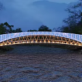 Illuminated Landscape Bridge Over River With Trees And Mountain Backdrop At Night 3d model