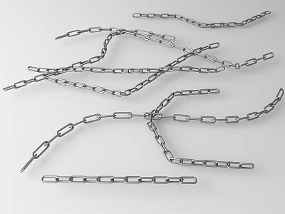 Silver Metal Chains Scattered On White Background With Various Lengths And Links 3d model