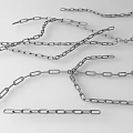 Silver Metal Chains Scattered On White Background With Various Lengths And Links