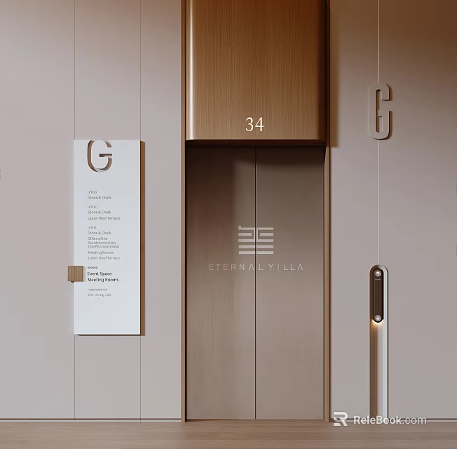 Hotel Elevator Lobby Featuring Steinway Villa Signage And Floor Numbers 34 G 3d model 