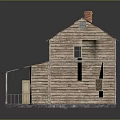 Two Story Wooden House With Gray Roof Red Chimney And Front Porch