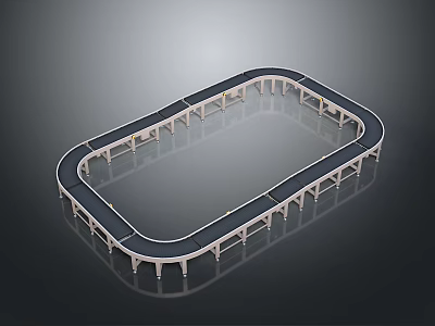 Industrial Conveyor System Featuring Oval Track and Support Structure for Material Handling 3d model