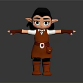 3D Cartoon Elf Character With Black Short Hair Red Dress White Sleeves And Outstretched Arms