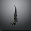 Fantasy Weapon Dagger With Sharp Irregular Blade And Green Gemstone Hilt 3d model