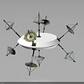 Satellite Dishes And Stands Arranged On White Circular Table Setup 3d model