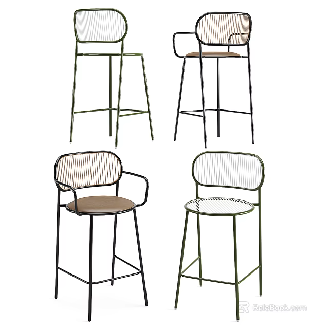 Modern Bar Stools With Metal Frame Mesh Back And Upholstered Seat Designs 3d model 