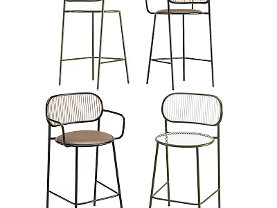 Modern Bar Stools With Metal Frame Mesh Back And Upholstered Seat Designs 3d model