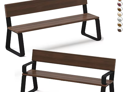 Outdoor Benches Featuring Walnut Wooden Seat Black Metal Frames And Armrest Options 3d model