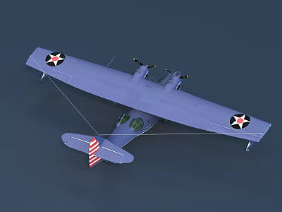 Blue Passenger Airplane With White Star Markings On Wings And Red White Striped Tail 3d model