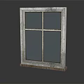 Vintage Interior Casement Window With White Frame Four Panes Frosted Glass And Wooden Base