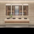 Modern Public Restroom Interior Design With Woven Panels And Lighting