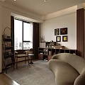 Cozy Entertainment Room Interior With Curved Sofa Bookshelf And Decorative Paintings