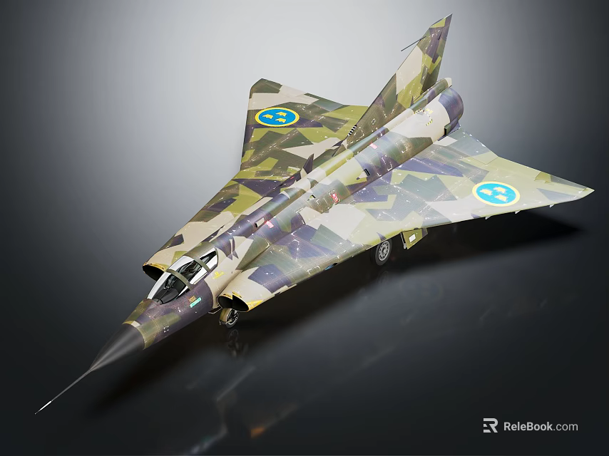 Streamlined Camouflage Fighter Jet Model With Blue Insignia And Detailed Design 3d model 