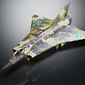 Streamlined Camouflage Fighter Jet Model With Blue Insignia And Detailed Design