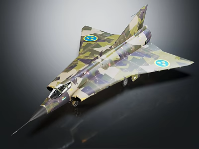 Streamlined Camouflage Fighter Jet Model With Blue Insignia And Detailed Design 3d model