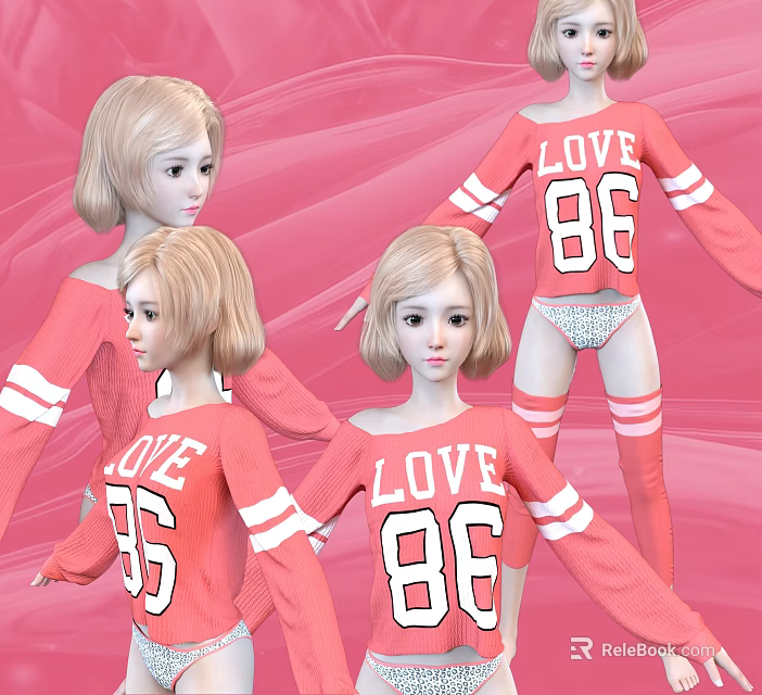 Game Movie Character In Pink LOVE 86 Outfit 3d model 