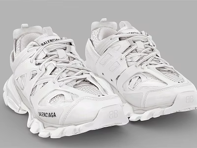 Balenciaga White Chunky Sole Mesh Design Lace Up Trendy Sporty Sneakers 3d model