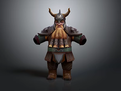 Fantasy Dwarf Game And Movie Character With Horned Helmet Long Beard And Armored Outfit 3d model