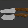 Kitchen Knives With Wooden Handles And Worn Metal Blades On Dark Surface With Reflections