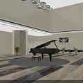 Modern Hotel Lobby Interior With Grand Piano Elegant Chandeliers Green Plants And Marble Floor