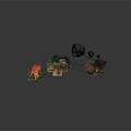 Cartoon Scenery of Floating Islands with Chinese Style Pavilions Green Plants Rocks and Vines
