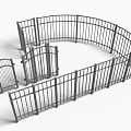 Metal Fence Design With Curved Straight Panels And Decorative Gates
