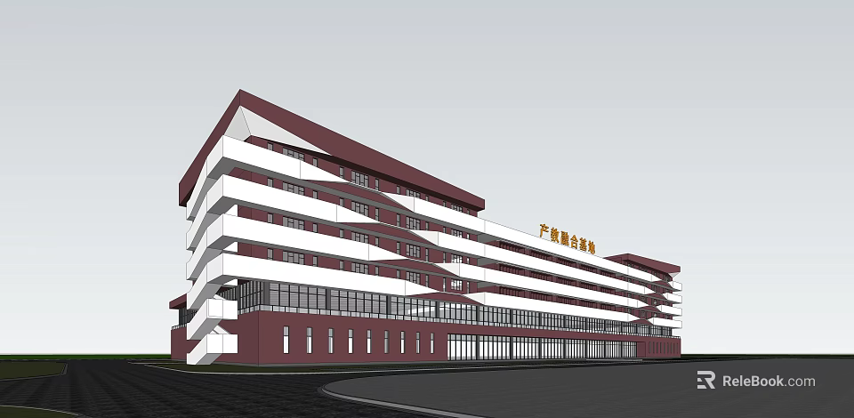 Modern Commercial Building With Red And White Exterior Design Multiple Floors And Layered Architectural Structure 3d model 
