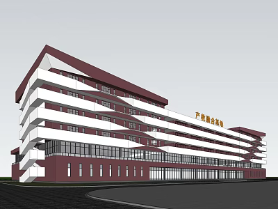 Modern Commercial Building With Red And White Exterior Design Multiple Floors And Layered Architectural Structure 3d model