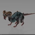 Fantasy Monster 3D Model With Curved Horns Spikes And Blue Green And Pink Scaly Skin