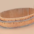 Vintage Oval Shaped Wooden Bucket with Worn Texture Metal Stripes and Handles for Daily Use