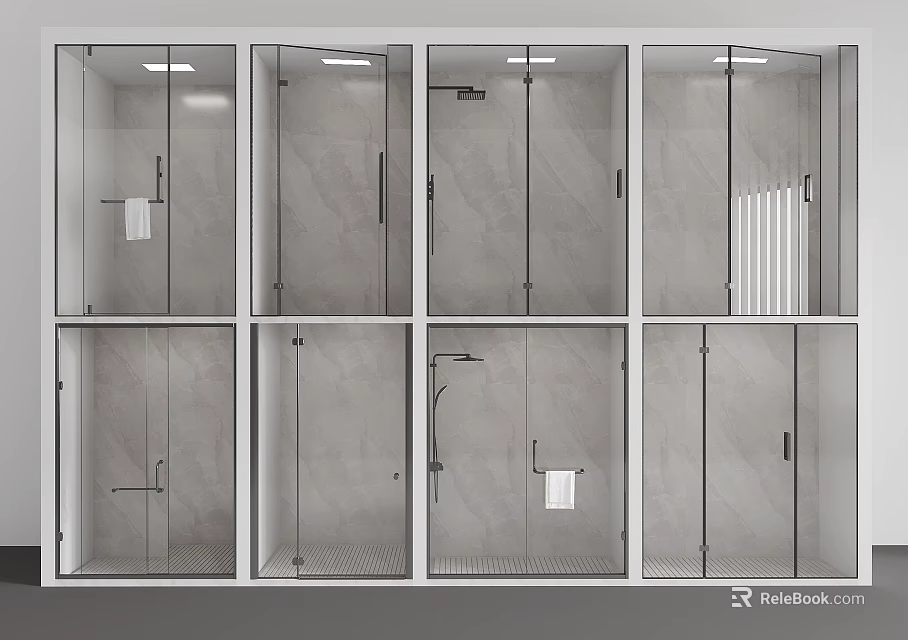 Modern Frameless Glass Hinged Shower Doors With Various Design Styles And Accessories 3d model 