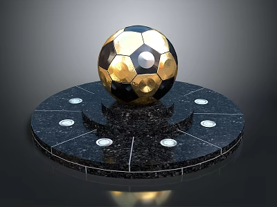 Golden Black Football Shaped Display Equipment With Black Circular Base And White Lights 3d model