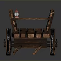 Vintage Wooden Cart With Spoked Wheels Wooden Planks And Long Shafts Design